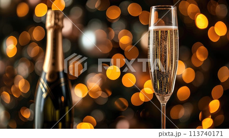 Festive glass of champagne and bottle on a...のイラスト素材 [113740171] - PIXTA