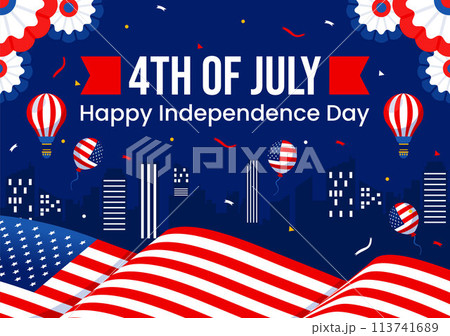 4th of July Happy Independence Day USA Vector Illustration with American Flag and Balloons in Flat National Holiday Cartoon Background Design 113741689