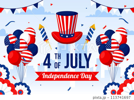4th of July Happy Independence Day USA Vector Illustration with American Flag and Balloons in Flat National Holiday Cartoon Background Design 113741697
