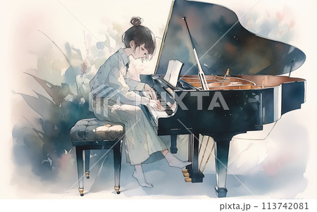 ピアノを弾く女の子のイラスト素材 [113742081] - PIXTA