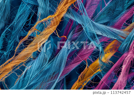 Microscopic image of textile fibers interweaving 113742457