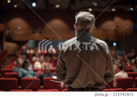 Speaker presenting at a conference to an audience 113742972