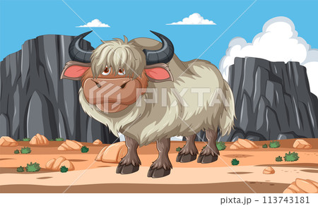 Yak in a Mountainous Desert Scene 113743181