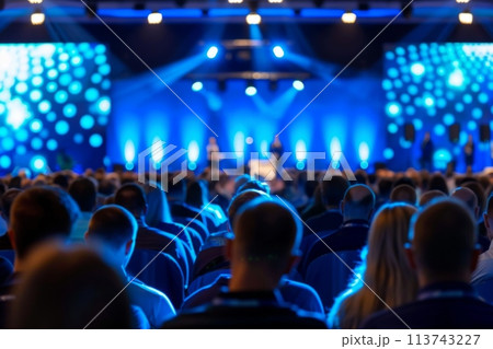 Business conference presentation in a spacious event hall 113743227