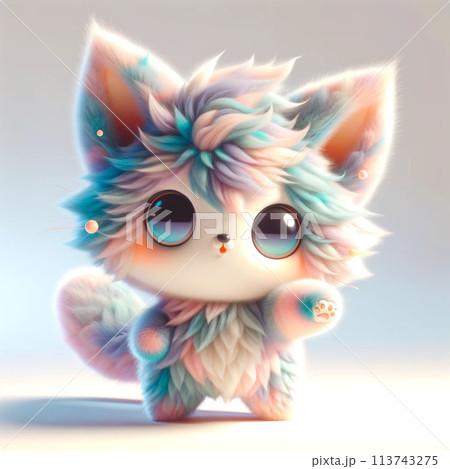 Cute cartoon fox with blue eyes and pink hair. 3d rendering 113743275