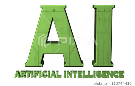 3DCG文字「AI(アーティフィシャルインテリジェンス)」グリーン,緑 3DCG文字「AI(アーティフィシャルインテリジェンス)」グリーン,緑 113744436
