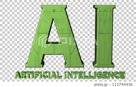 3DCG文字「AI(アーティフィシャルインテリジェンス)」グリーン,緑 3DCG文字「AI(アーティフィシャルインテリジェンス)」グリーン,緑 113744436