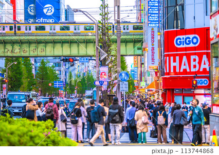 日本の東京都市景観 外国人観光客らで賑わう秋葉原などを望む。コロナ禍前と変らない光景…＝19日 113744868