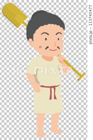 農具を持つ弥生時代の男性 113745477