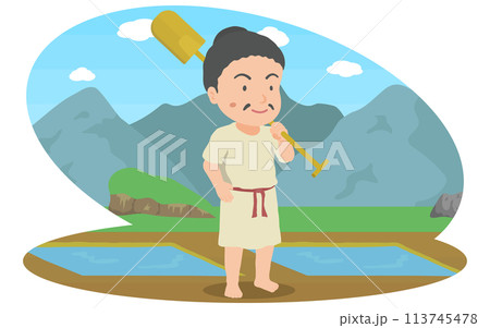 農具を持つ弥生時代の男性 農具を持つ弥生時代の男性 113745478