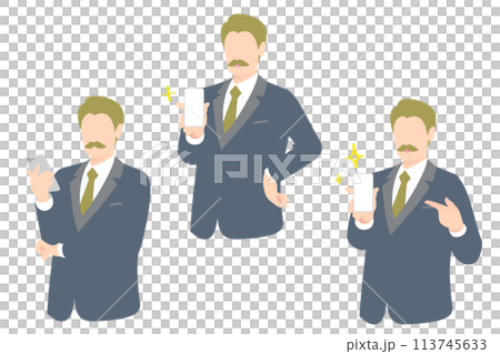 商務人士/經理上半身顯示螢幕並指著手指，同時持有 SP 113745633