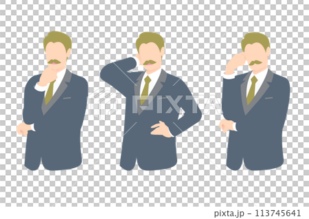 正在思考、舉手或擔心的商務人員/經理的上半身 113745641