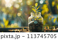 将来のためにお金を節約する、お金と植物が成長する AI生成画像 113745705