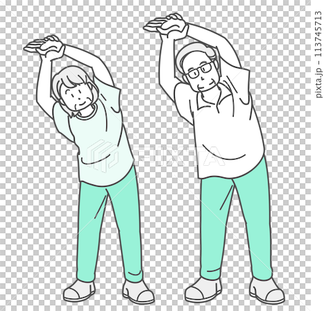 Illustration of a senior couple stretching (short sleeves) 113745713