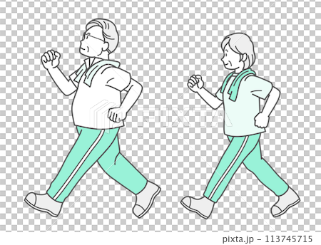 Illustration of a senior couple walking (short sleeves) 113745715
