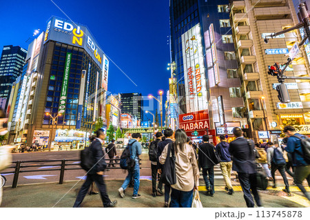 日本の東京都市景観 仕事帰りや観光客らで賑わう秋葉原などを望む。コロナ禍前と変らない光景…＝19日 113745878