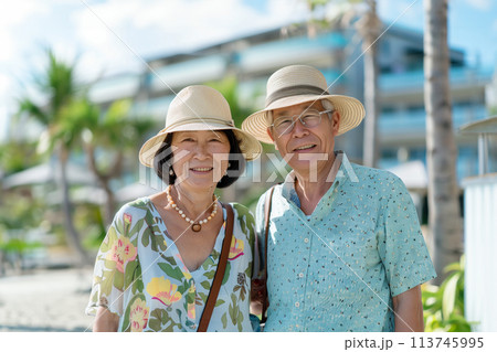 リゾートを楽しむシニアカップル AI画像 113745995