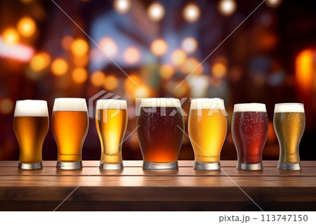 Generative ai on theme of foamy German beer in large glass mug for celebration holiday Oktoberfest 113747150