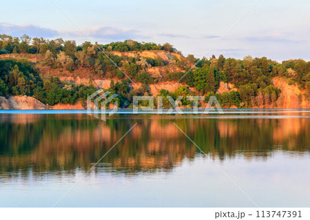 View of the lake at abandoned quarry on summer 113747391