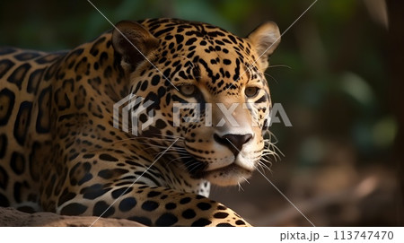 Close up portrait from side face ferocious carnivore leopard, stare or looking straight forward at nature background. Close up portrait from side face ferocious carnivore leopard, stare or looking straight forward at nature background. 113747470