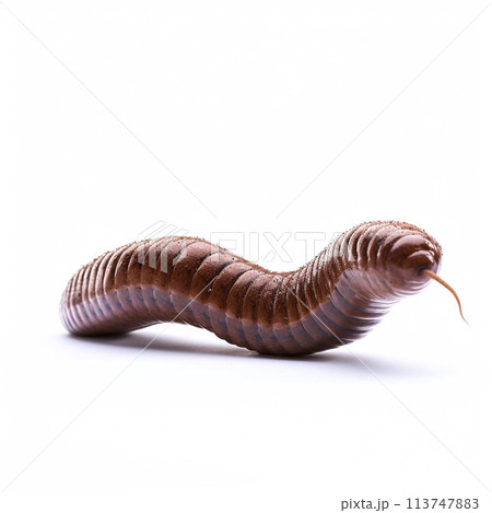 Beautiful big wild earthworm looking forward is shown in full length, Ai generated 113747883