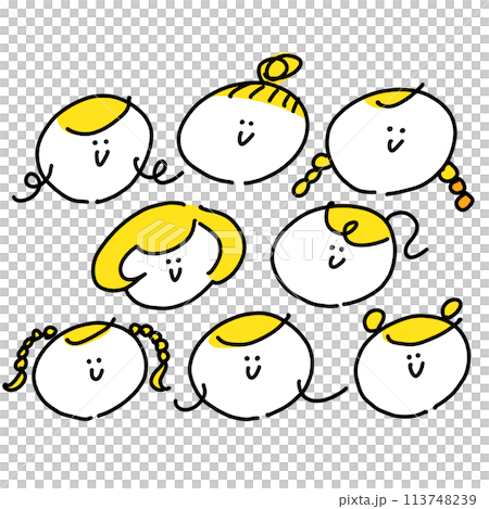 女性のかわいい顔アイコン　シンプルな線画イラスト　多様性 113748239