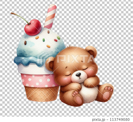 Bear sleeping on an ice cream cup Bear sleeping on an ice cream cup 113749080