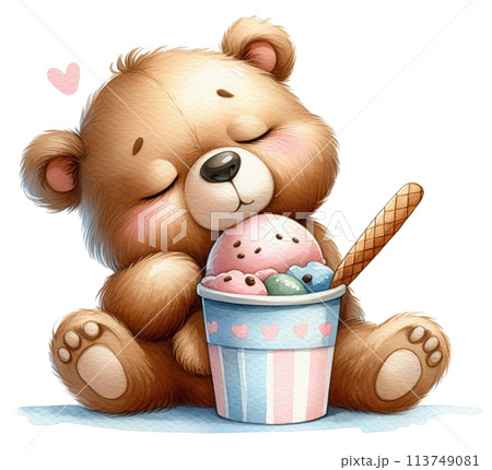 Bear sleeping on an ice cream cup Bear sleeping on an ice cream cup 113749081