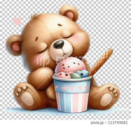 Bear sleeping on an ice cream cup Bear sleeping on an ice cream cup 113749081