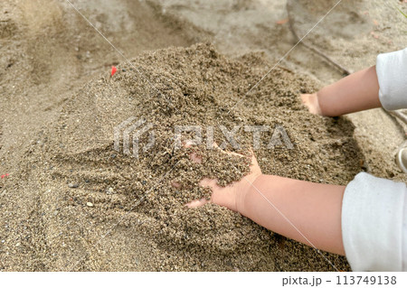 砂場遊びをする子供の手 113749138