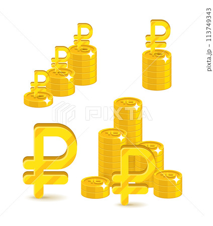 Piles gold rubles isolated cartoon set 113749343