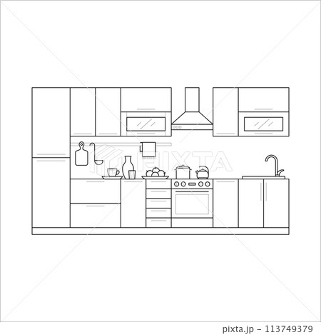 Kitchen furniture in thin line Kitchen furniture in thin line 113749379