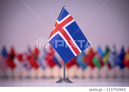 Iceland flag with a gray and clean background. 113750968
