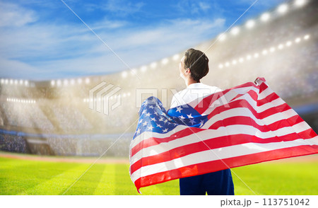 USA team supporter on stadium. American fans. 113751042
