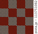 red dots on black geometric abstract pattern. Seamless background for fabric garment design 113751082