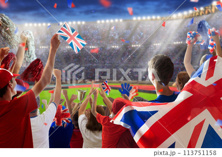 UK team supporter on stadium. British fans. UK team supporter on stadium. British fans. 113751158