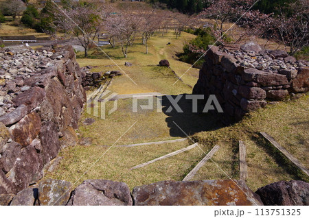 三重県熊野市紀和町にある、続日本100名城の1つである赤木城跡の春の風景 三重県熊野市紀和町にある、続日本100名城の1つである赤木城跡の春の風景 113751325