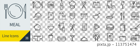 ベクターの食事の線画アイコンセット ベクターの食事の線画アイコンセット 113751474