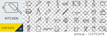 ベクターのキッチンの線画アイコンセット 113751478