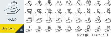 ベクターの手の線画アイコンセット 113751481
