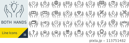 ベクターの両手の線画アイコンセット ベクターの両手の線画アイコンセット 113751482