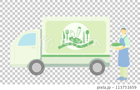 送餐服務車和外送員的插圖 113751659