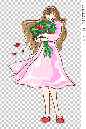 一個女人拿著一束花 - 粉紅色 一個女人拿著一束花 - 粉紅色 113751790