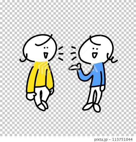 楽しそうに会話する女性達　シンプルで可愛い線画イラスト 113751844