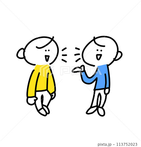 楽しそうに会話する男性達　シンプルで可愛い線画イラスト 113752023