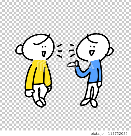 楽しそうに会話する男性達　シンプルで可愛い線画イラスト 113752023