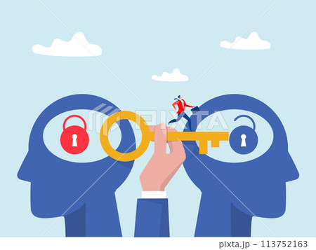 hand people holding big key for unlock think growth mindset different fixed mindset concept vector 113752163