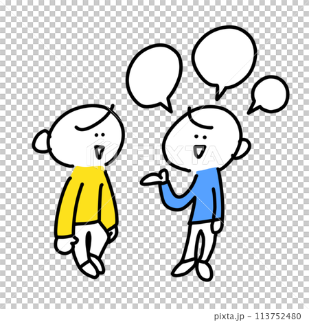 一個男人解釋,一個男人聽語音泡沫,簡單可愛的線條畫插圖 一個男人解釋,一個男人聽語音泡沫,簡單可愛的線條畫插圖 113752480