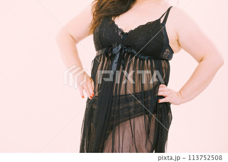 Woman plus size in lace lingerie babydoll 113752508