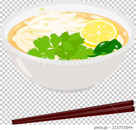 河粉和筷子放在碗裡 113753844